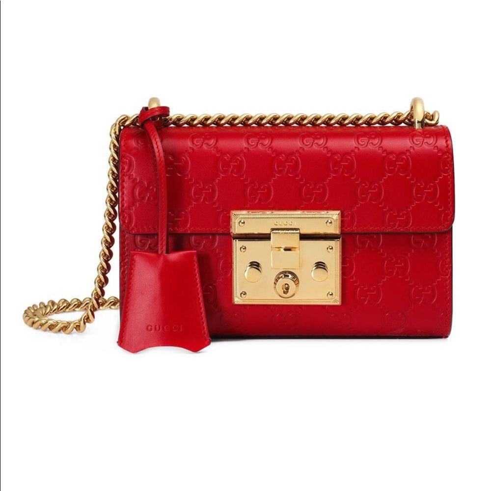 $1950 Gucci red padlock guccissima leather small